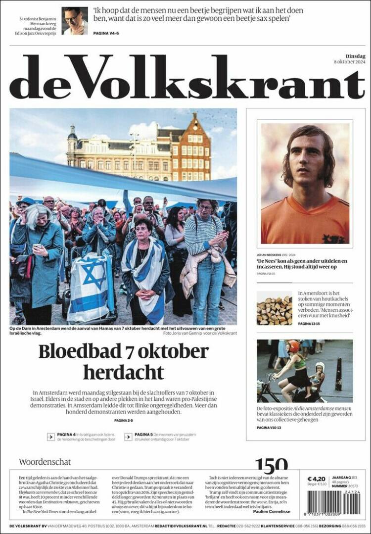 Portada de De Volkskrant (Pa&iacute;ses Bajos)