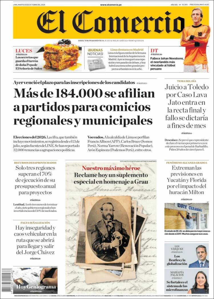 Portada de El Comercio (Per&uacute;)