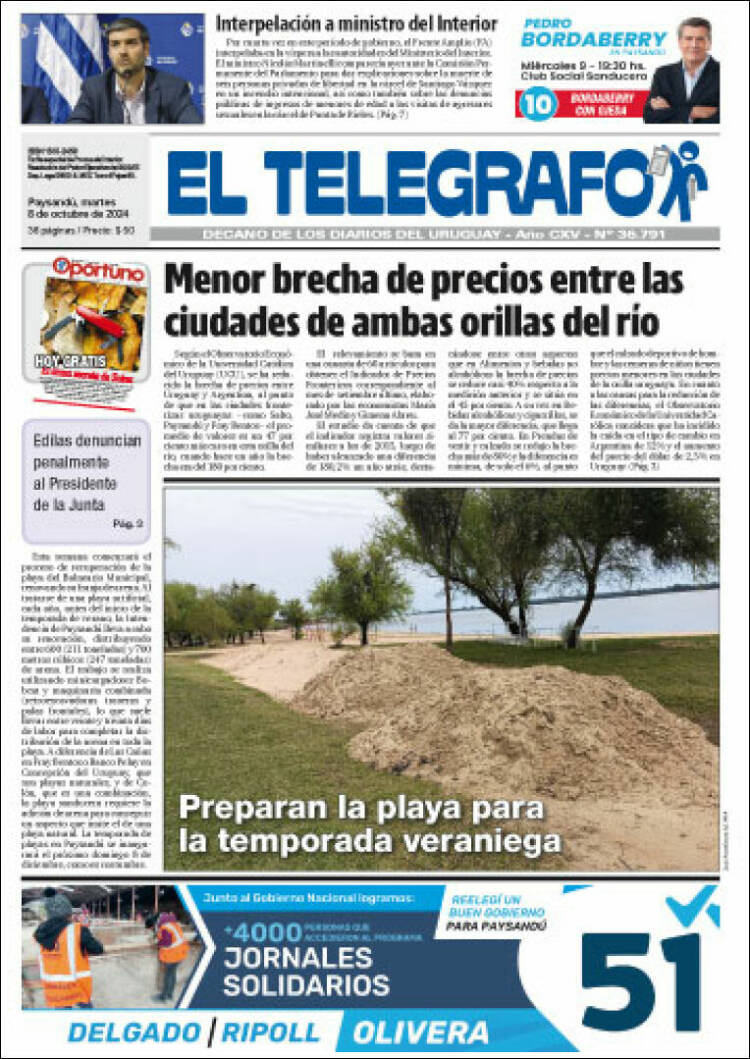 Portada de El Telégrafo (Uruguay)