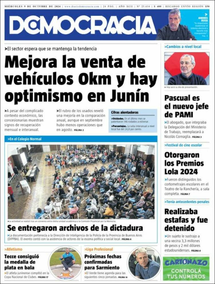 Portada de Diario Democracia (Argentina)