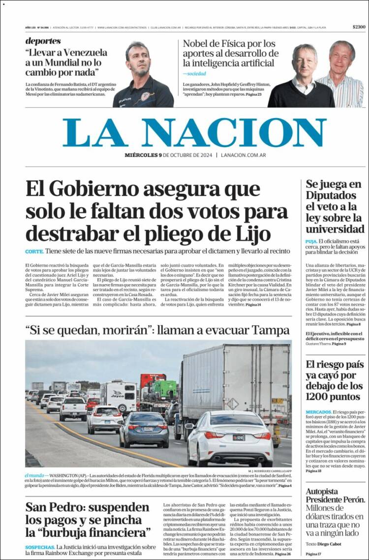 Portada de La Nación (Argentina)