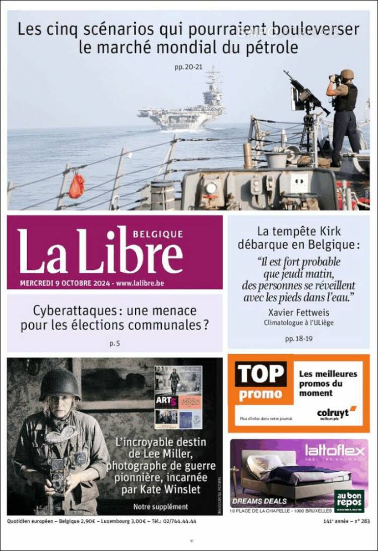 Portada de La Libre.be (B&eacute;lgica)