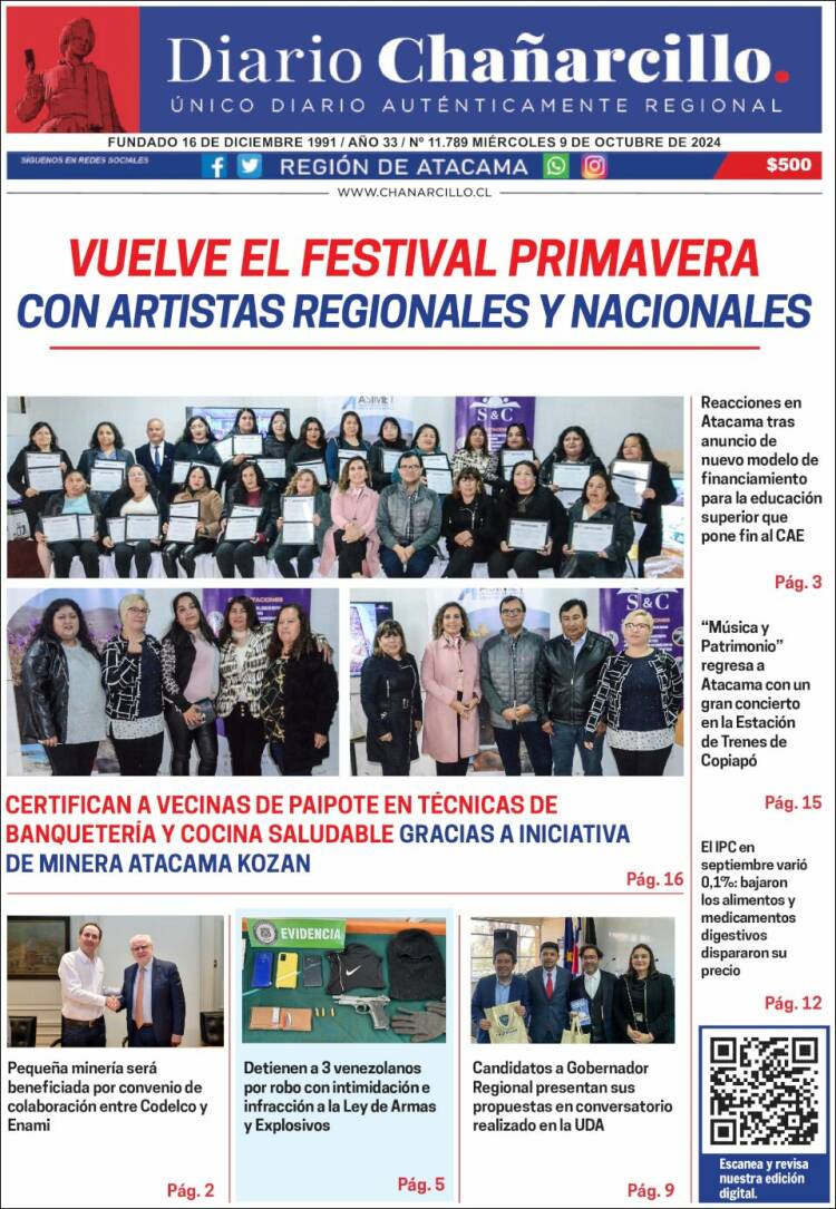 Portada de Diario Chañarcillo (Chile)