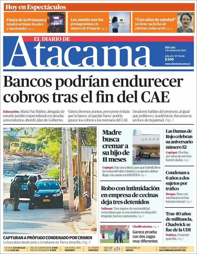 Portada de Diario de Atacama (Chile)