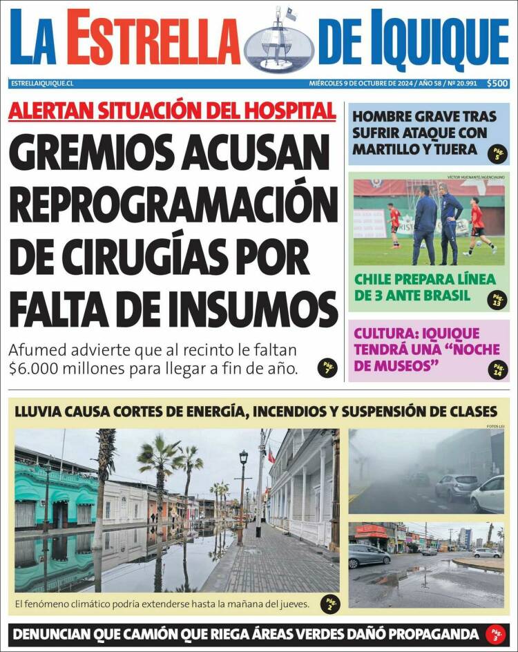 Portada de La Estrella de Iquique (Chile)