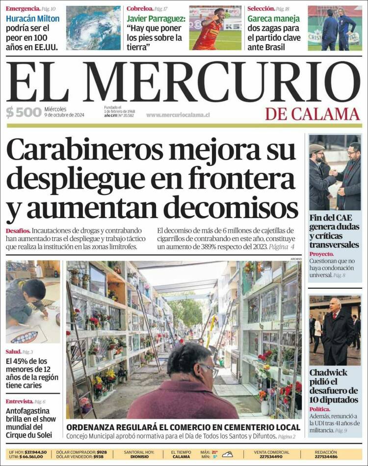 Portada de El Mercurio - Calama (Chile)
