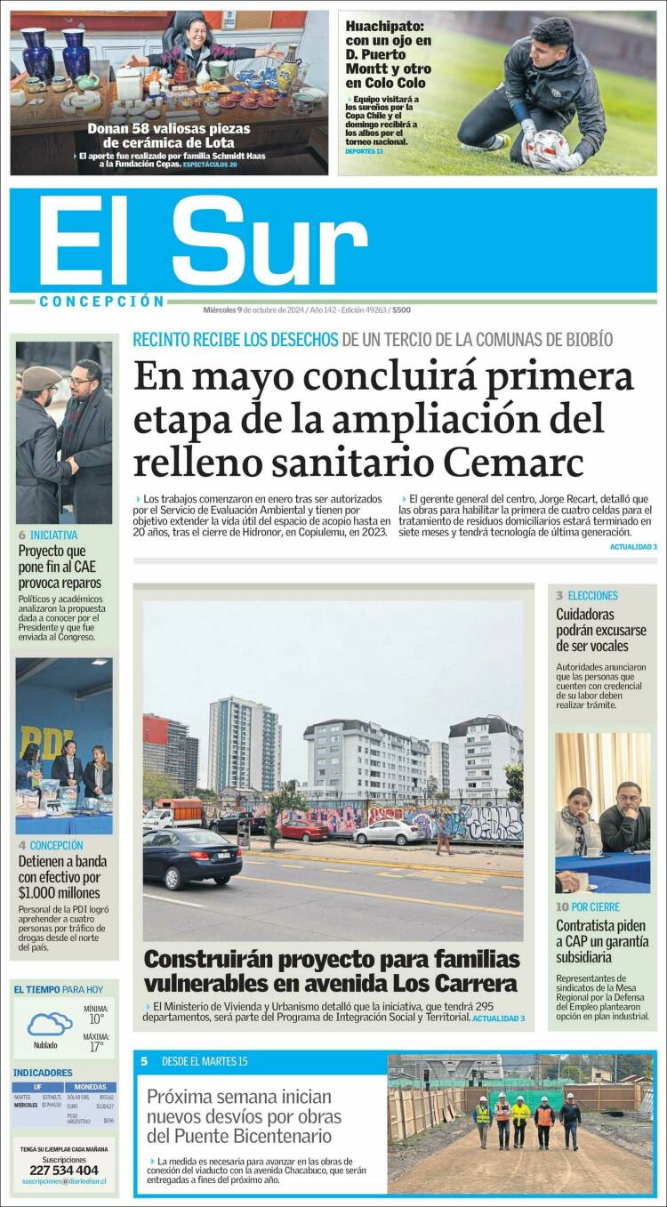 Portada de El Sur (Chile)