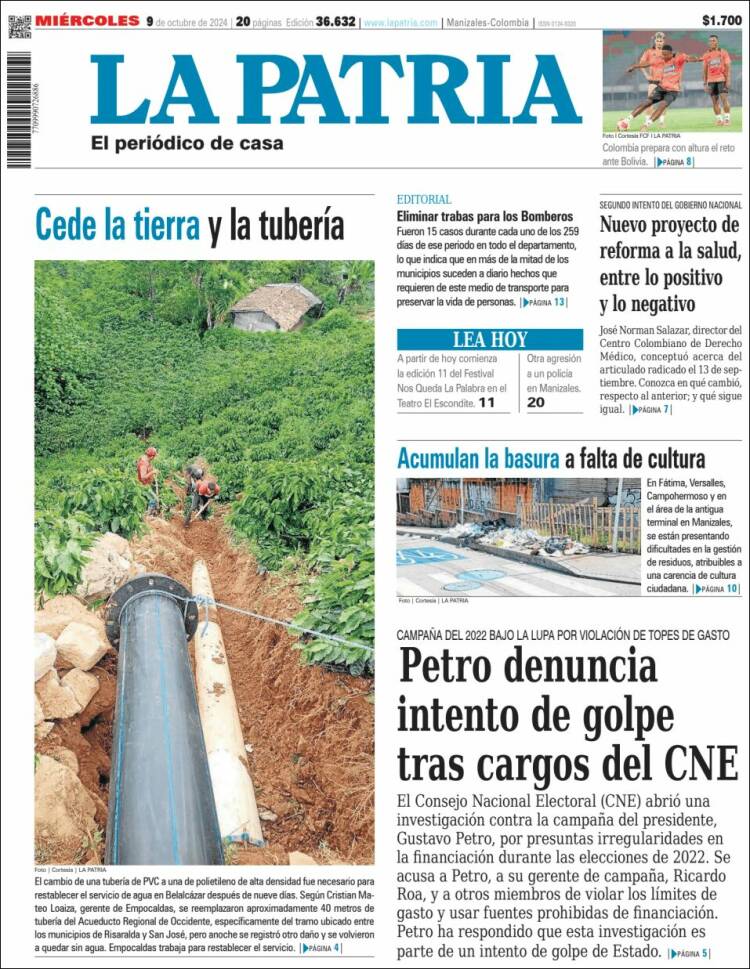 Portada de La Patria (Colombia)