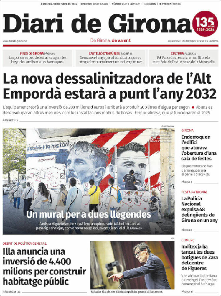 Portada de Diari de Girona (España)
