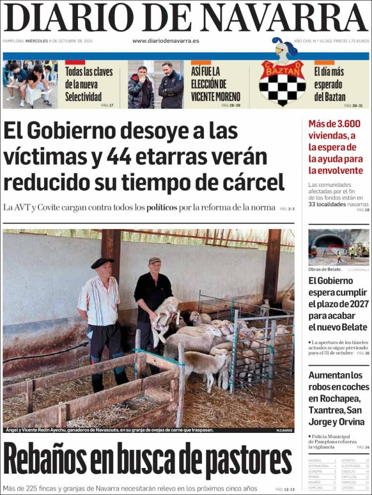 Portada de Diario de Navarra (España)