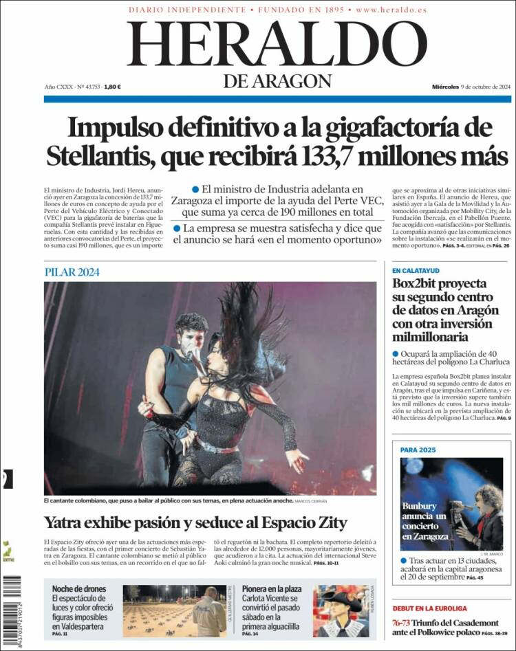 Portada de Heraldo de Aragón (España)