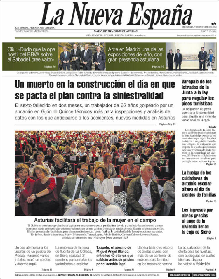 Portada de La Nueva España (España)