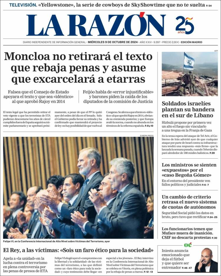 Portada de La Razón (España)