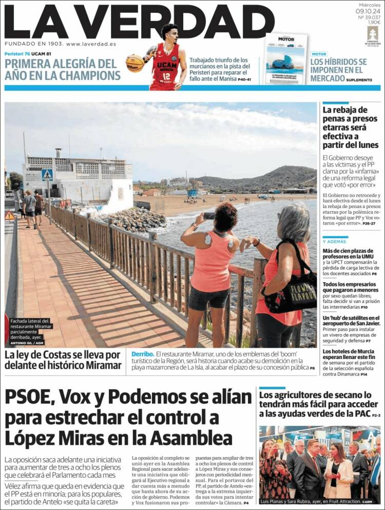 Portada de La Verdad de Murcia (España)