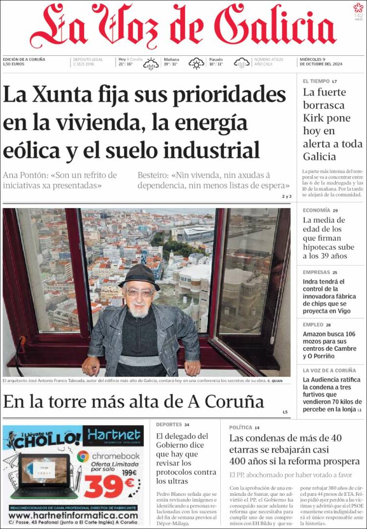 Portada de La Voz de Galicia (España)
