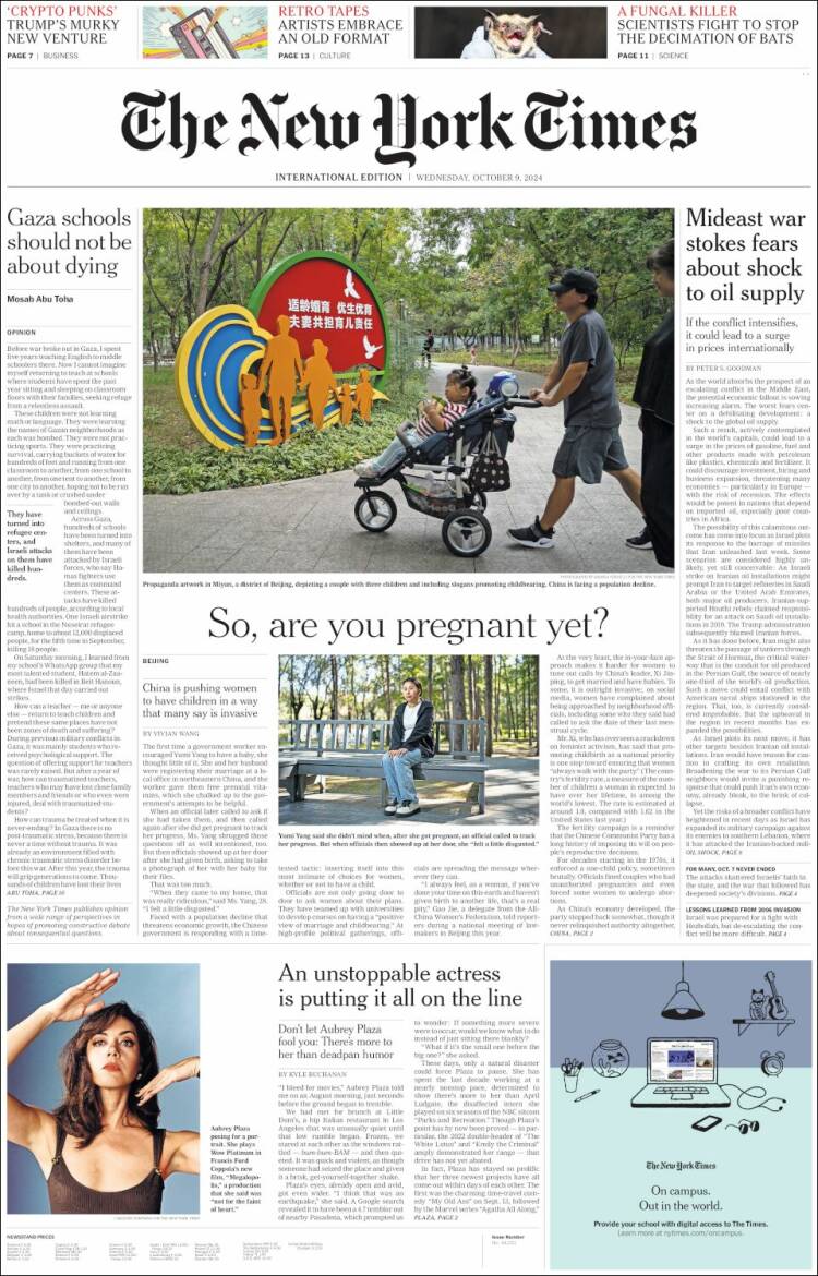 Portada de International New York Times (Europa)