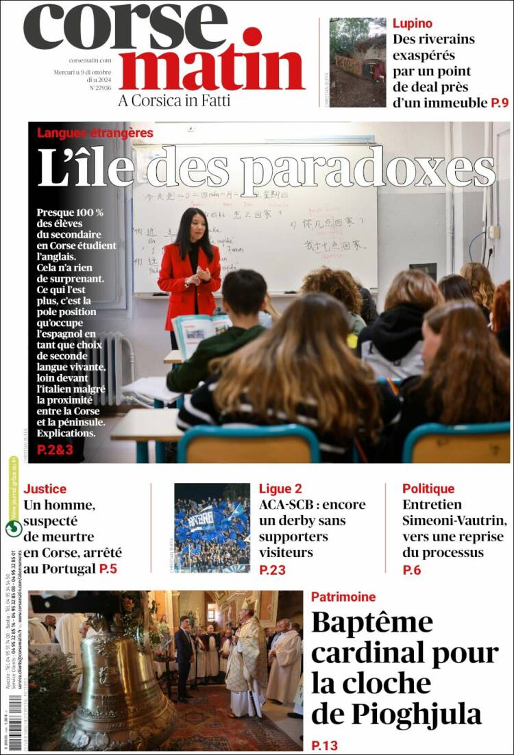Portada de Corse-Matin (Francia)
