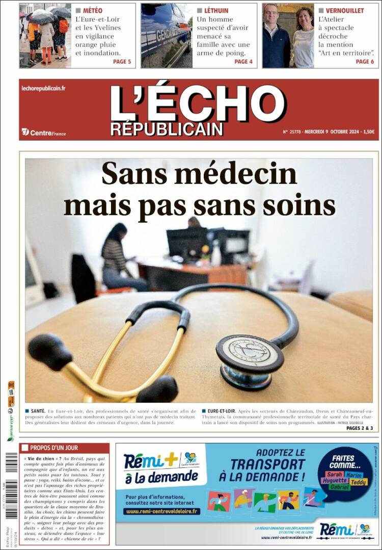 Portada de L'Echo Républicain (Francia)