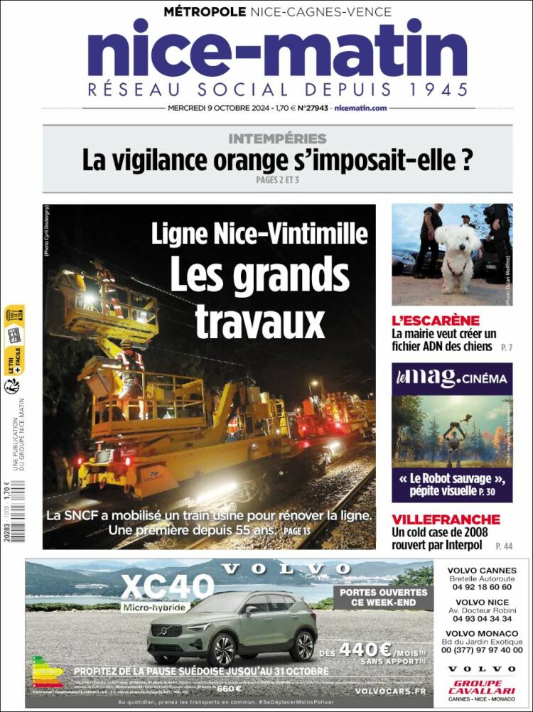 Portada de Nice-Matin (Francia)