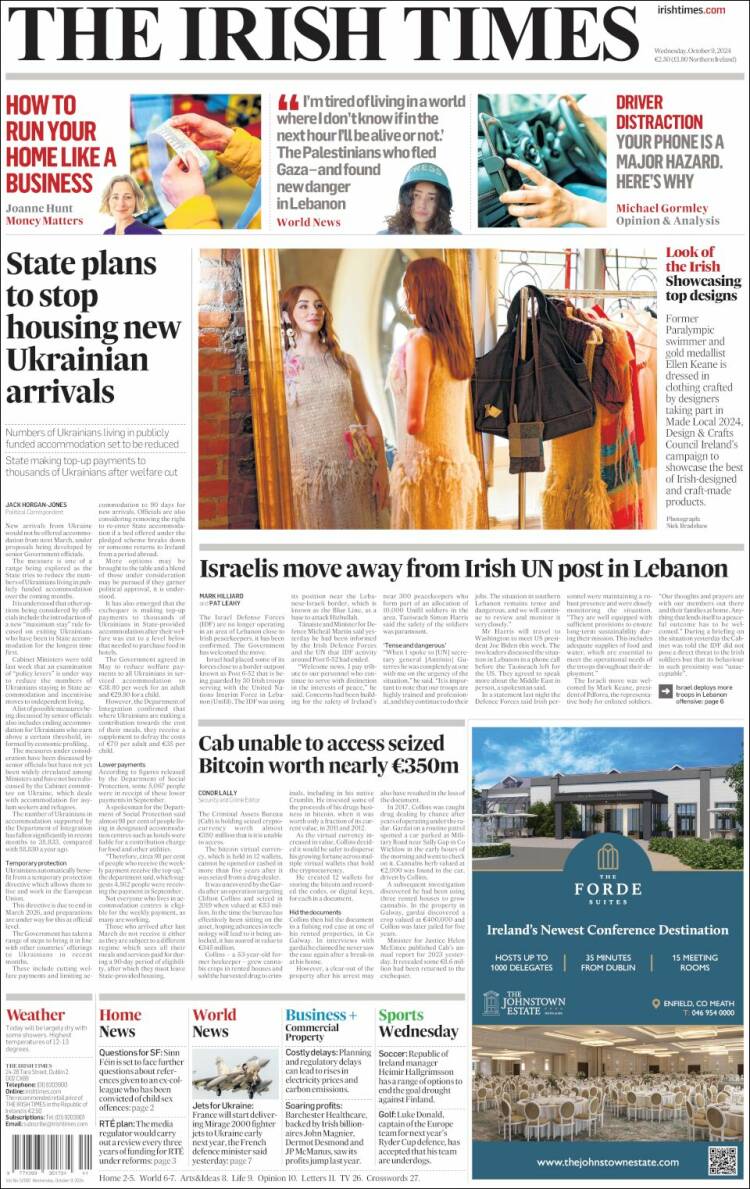 Portada de Irish Times (Irlanda)