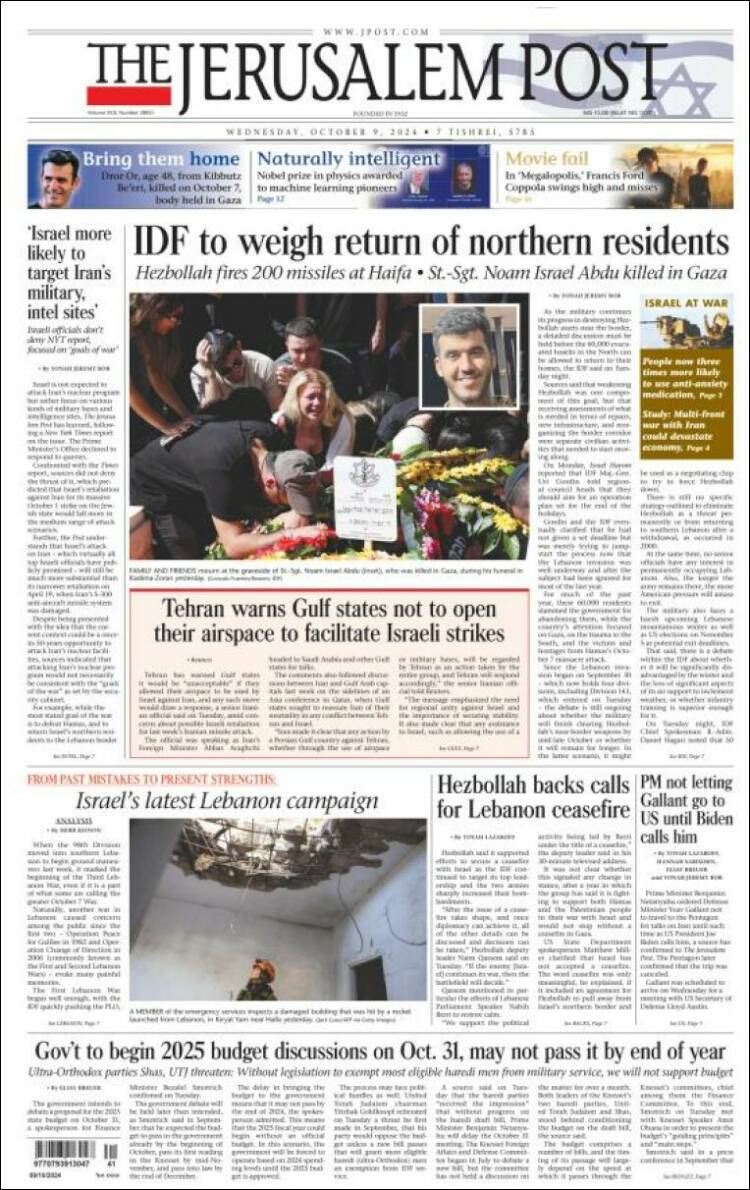 Portada de The Jerusalem Post (Israel)