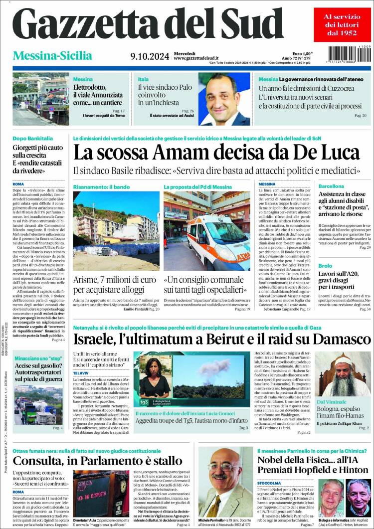 Portada de Gazzetta del Sud (Italia)
