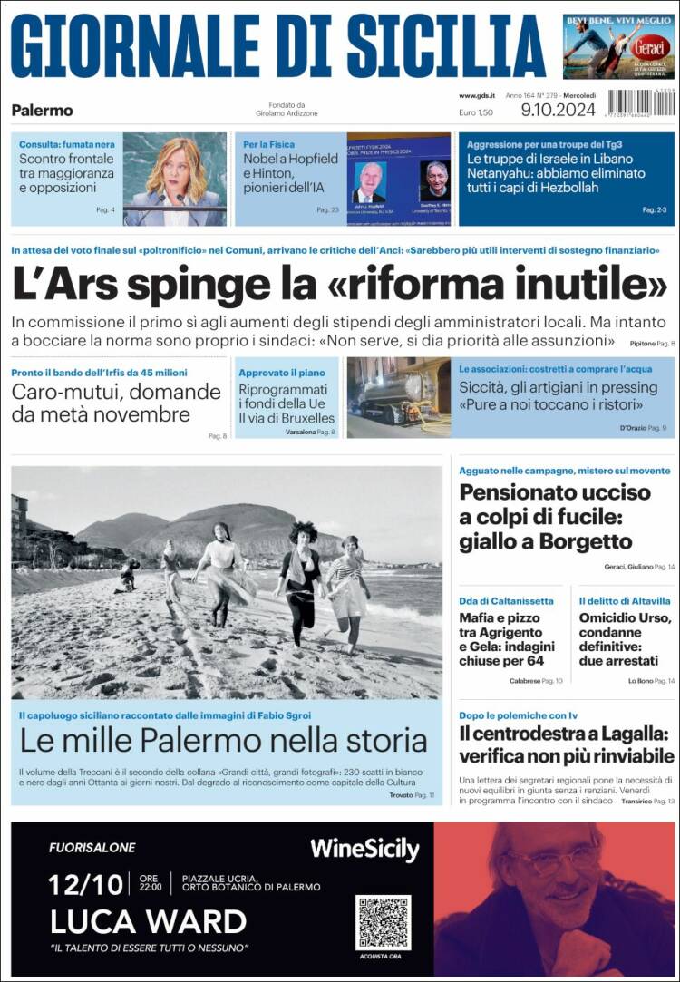 Portada de Giornale di Sicilia (Italia)