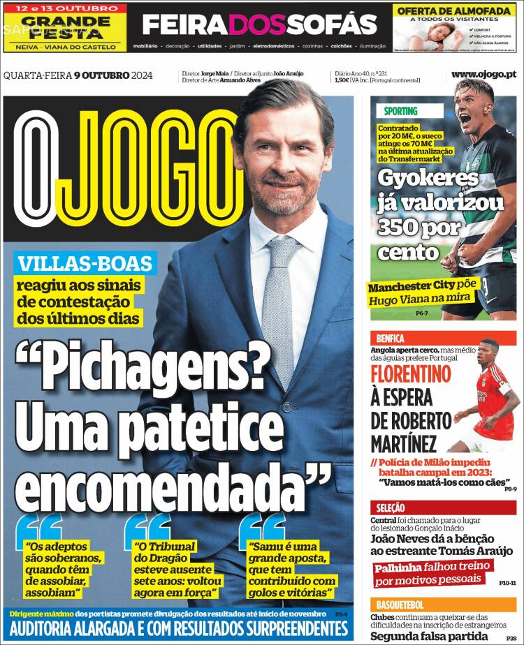 Portada de O Jogo (Portugal)