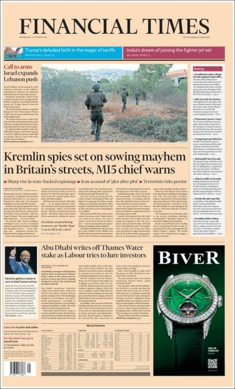 Portada de Financial Times (Reino Unido)