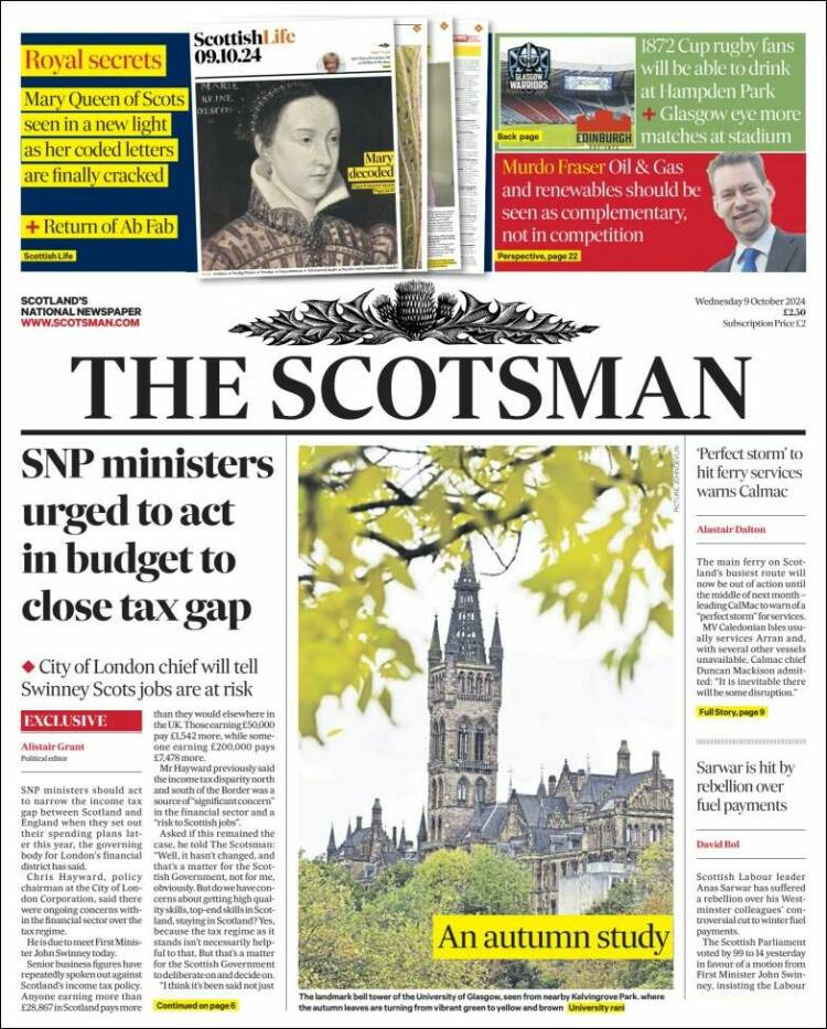 Portada de The Scotsman (Reino Unido)