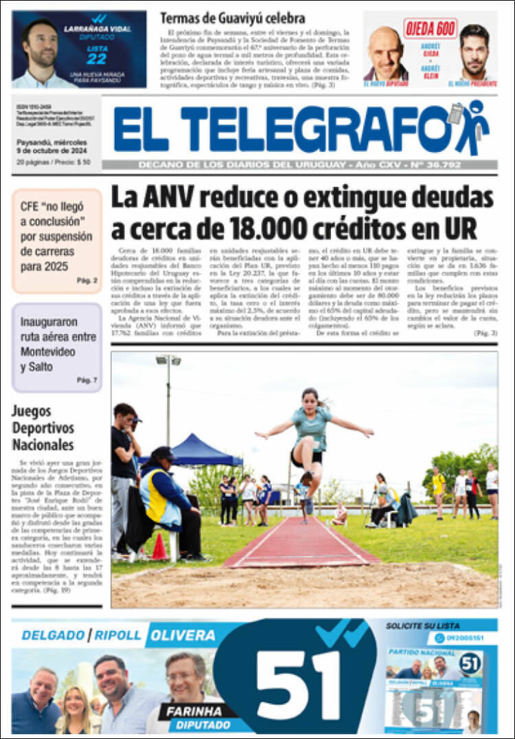 Portada de El Telégrafo (Uruguay)