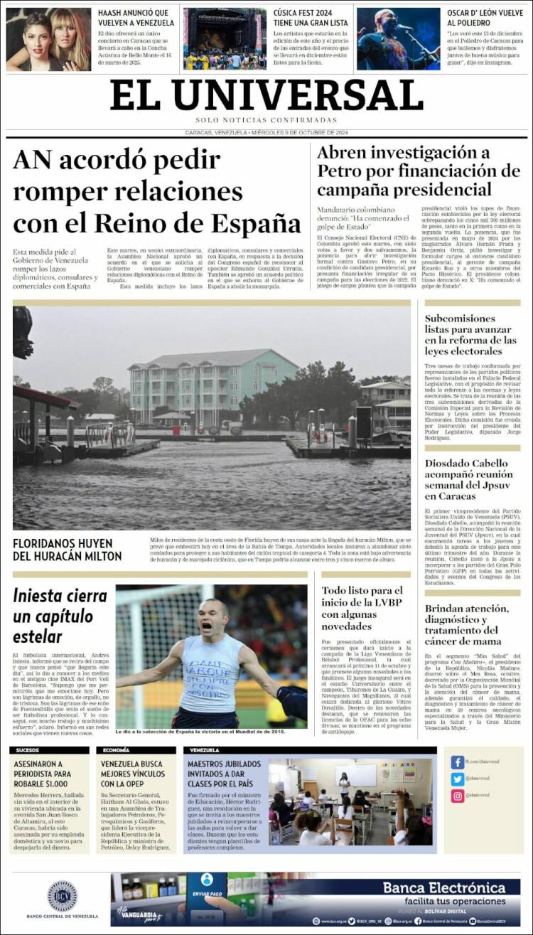 Portada de Universal (Venezuela)