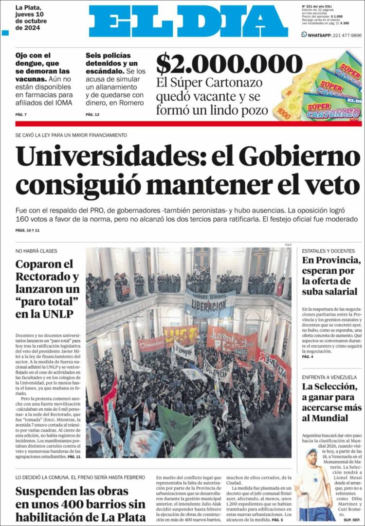 Portada de El Día de la Plata (Argentina)