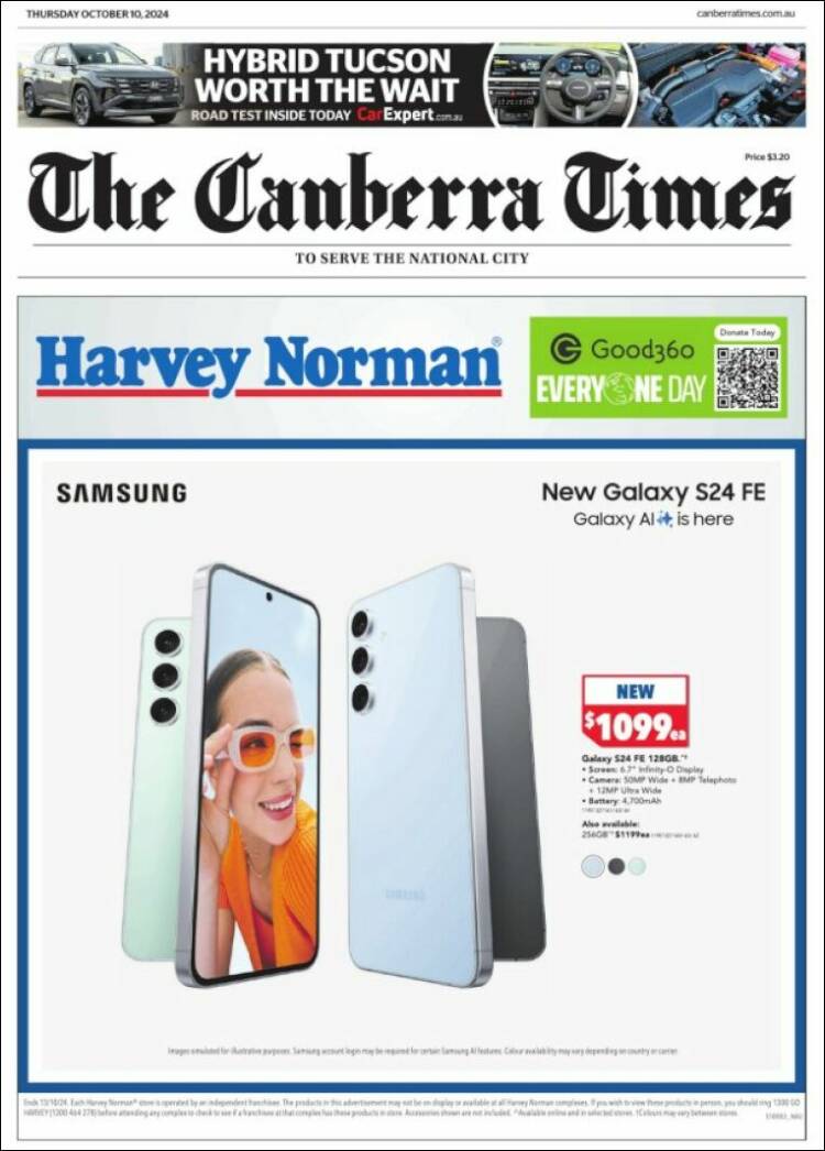 Portada de The Canberra Times (Australia)