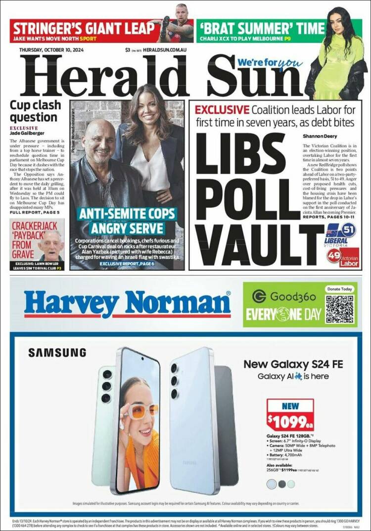 Portada de Herald Sun (Australia)