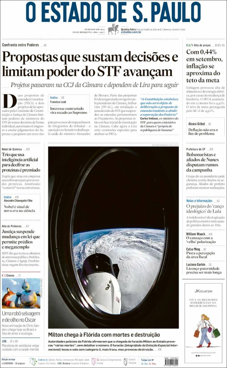 Portada de O Estado de São Paulo (Brasil)