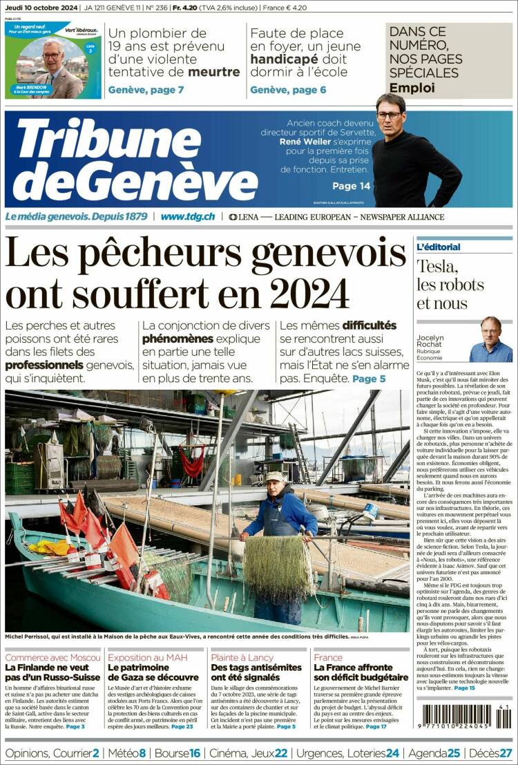 Portada de La Tribune de Genève (Switzerland)