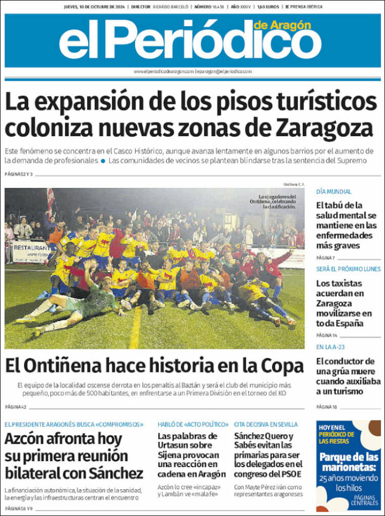 Portada de El Periódico de Aragón (Spain)