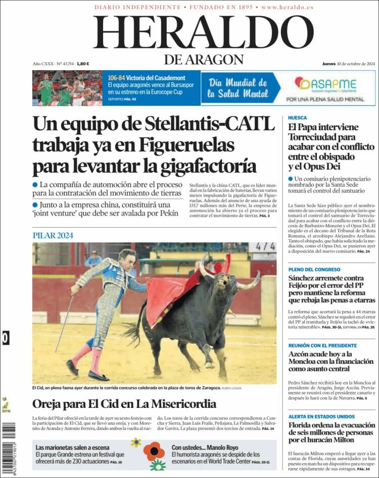 Portada de Heraldo de Aragón (Spain)