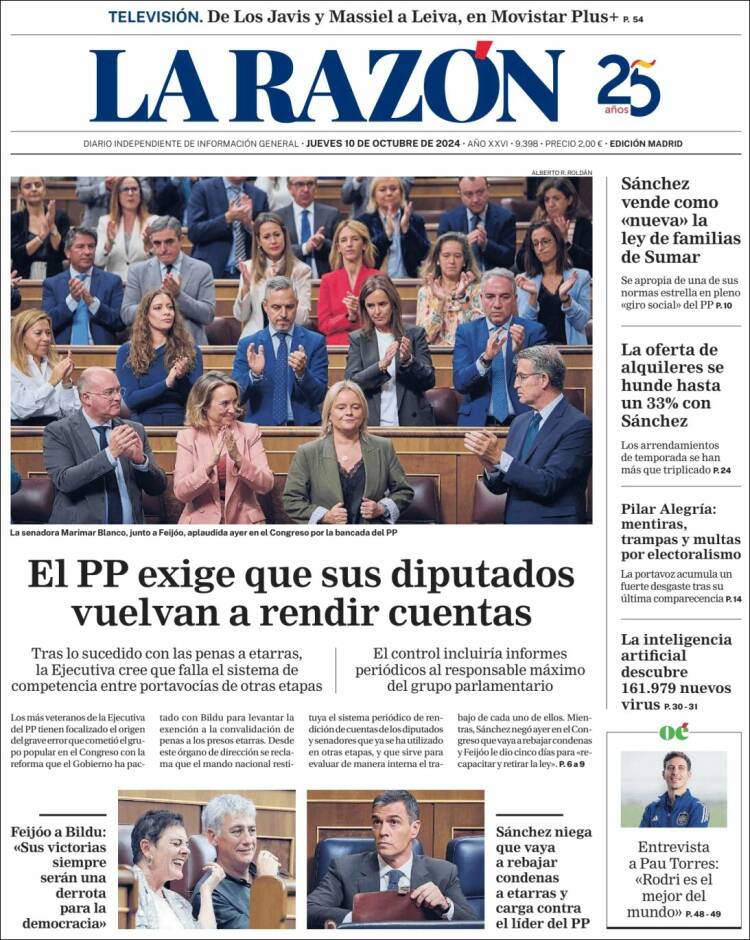 Portada de La Razón (Spain)