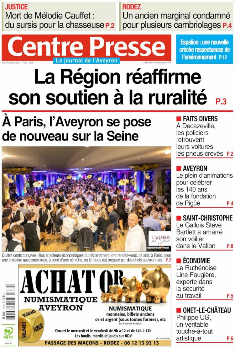 Portada de Centre Presse (Francia)