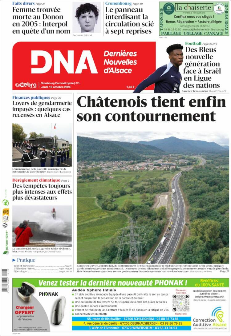 Portada de Les Dernières Nouvelles d'Alsace (Francia)