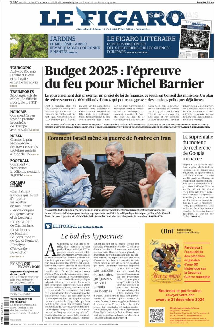 Portada de Le Figaro (Francia)
