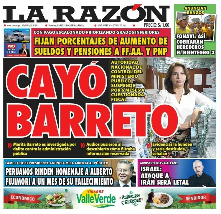 Portada de La Razón (Peru)