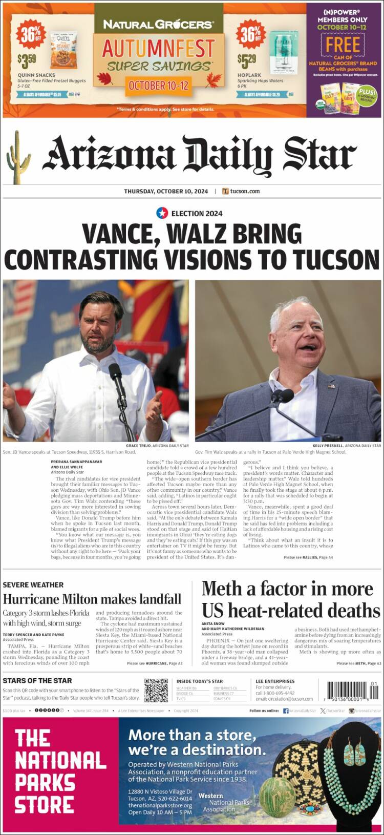 Portada de Arizona Daily Star (USA)