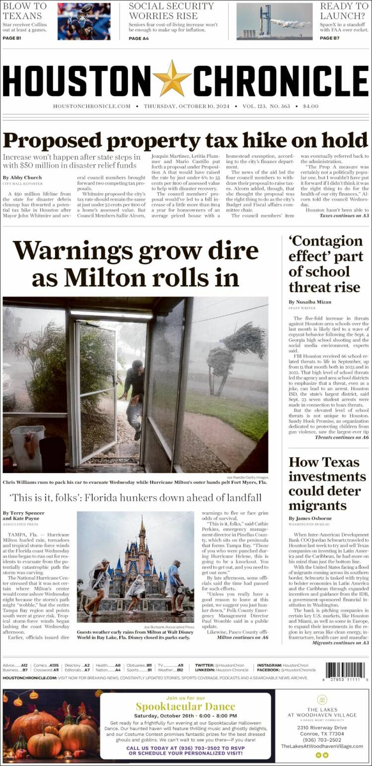 Portada de Houston Chronicle (USA)