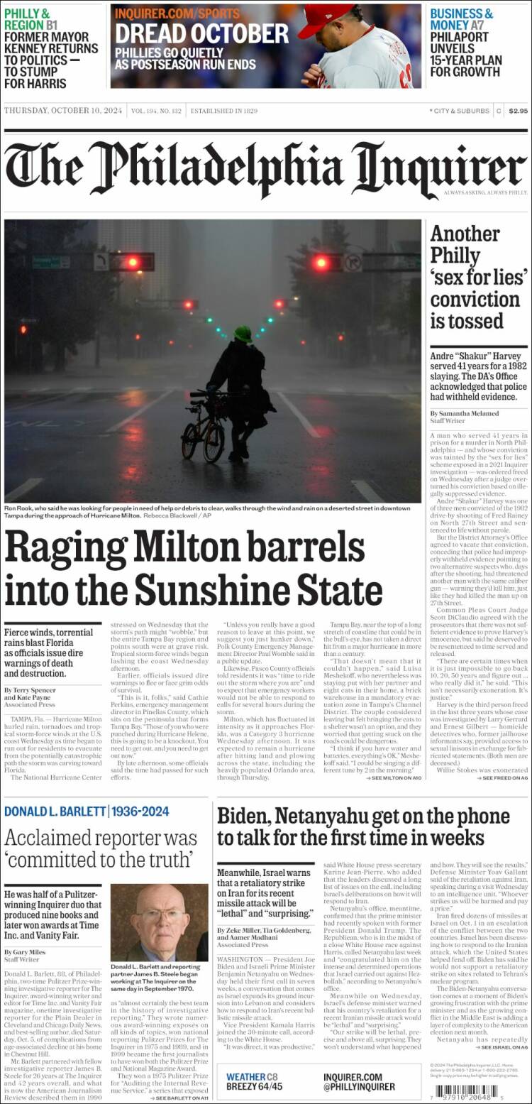 Portada de Philadelphia Inquirer (USA)