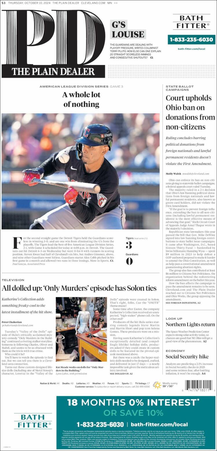 Portada de The Plain Dealer (USA)