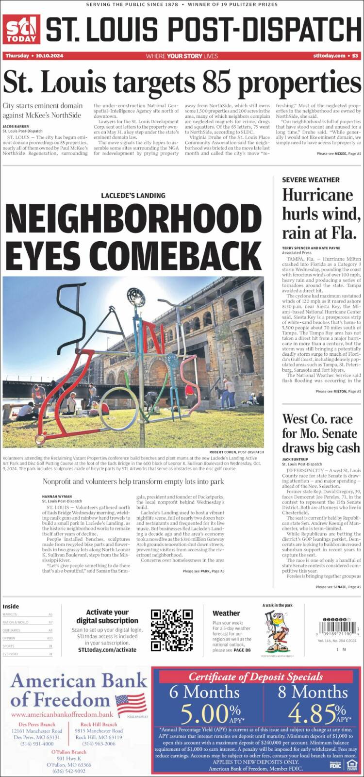 Portada de St. Louis Post-Dispatch (USA)