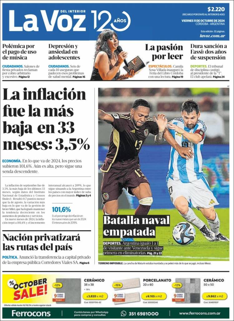 Portada de La Voz del Interior (Argentina)